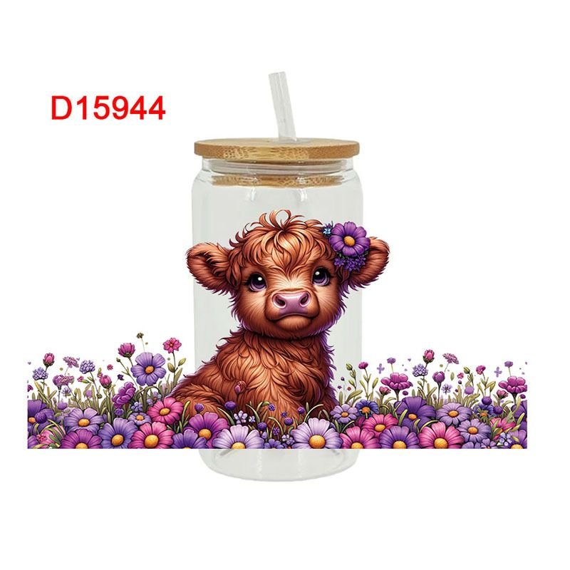Cartoon Cute Sunflower Calf Printing UV Transfer Glass Crystal Paste