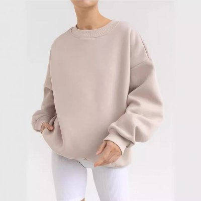 Autumn Winter Women Casual Loose Solid Color Round Neck Long Sleeve Blank Sweatshirt