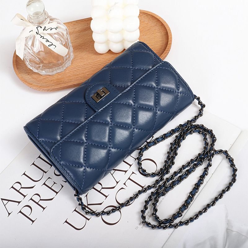 Women Fashion Solid Color Diamond Embroidery Flap Lock Leather Crossbody Bag