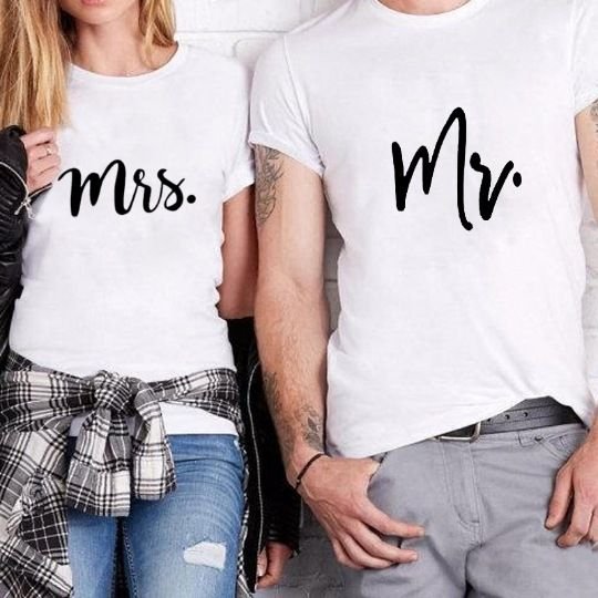 Couple Simple English Letter Print Round Neck Short Sleeve T-Shirt