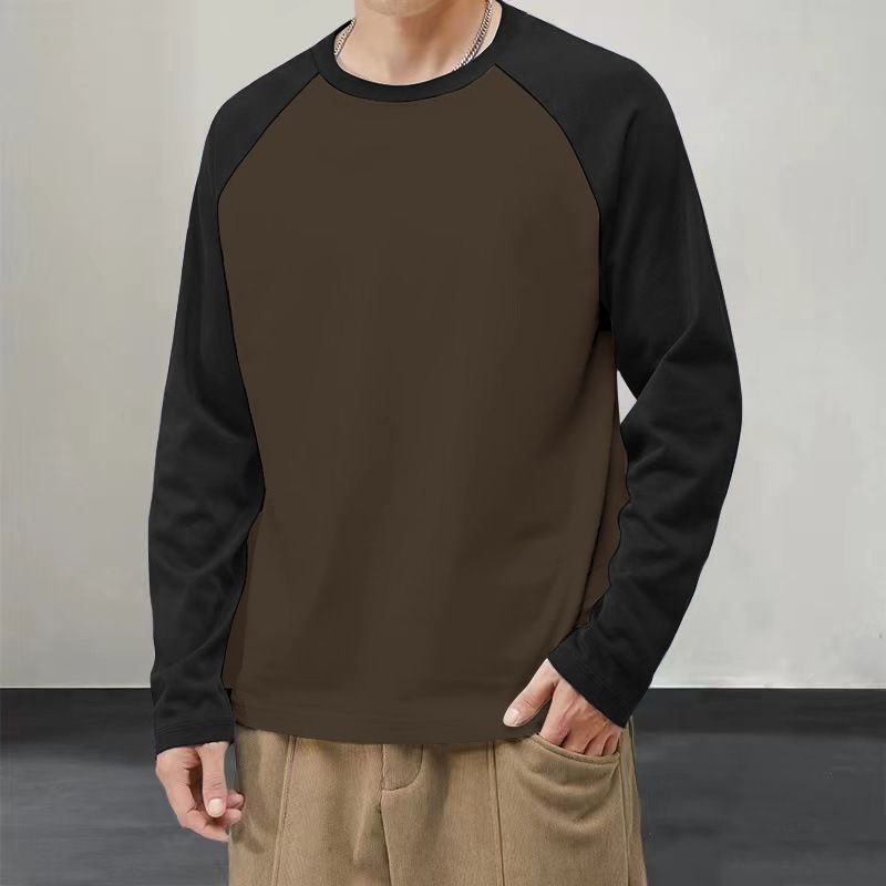 Men Casual Versatile Sports Color Matching Plus Size Long Sleeve T-Shirt