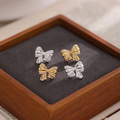 Women Simple Creative Sterling Silver Bow Rhinestone Earrings