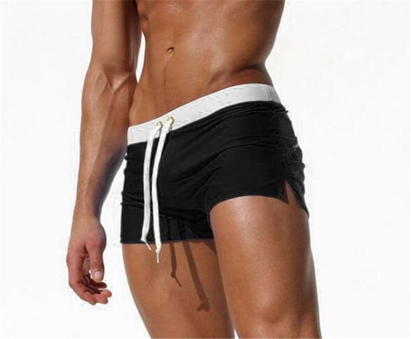 Men Swimming Trunks Fashion Back Zipper Pocket Design Color Blocking Beach Shorts