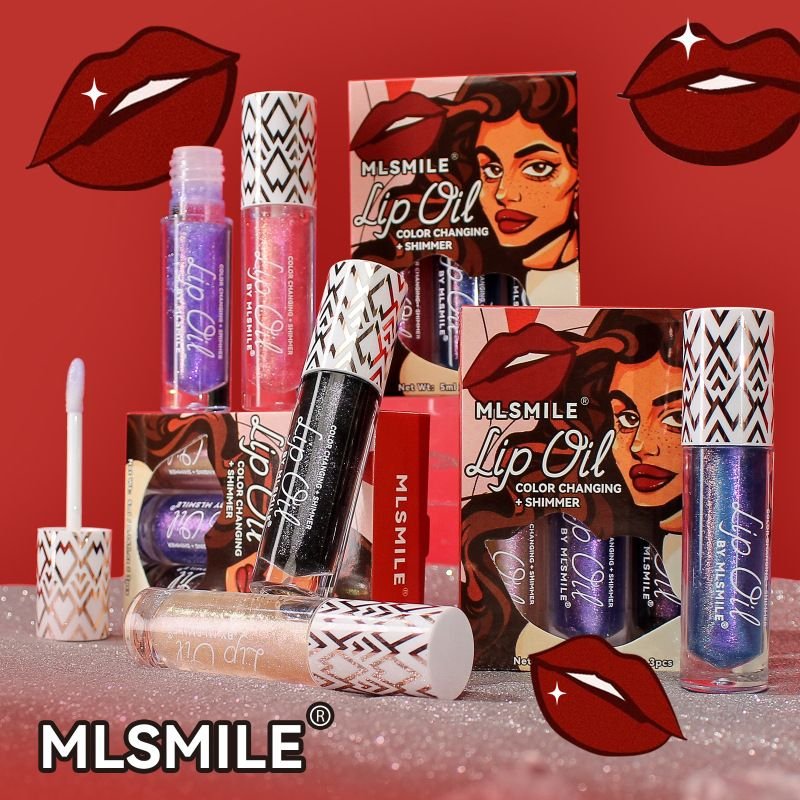 MLSMILE Women Simple Non-Stick Cup Color-Changing Pearlescent Lip Oil Set