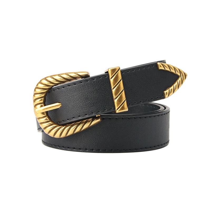 Women Vintage Alloy Thread Pin Buckle PU Belt