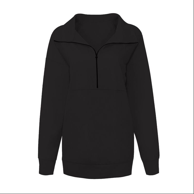 Autumn Winter Women Casual Solid Color Stand Collar Long Sleeve Zipper Blank Sweatshirt