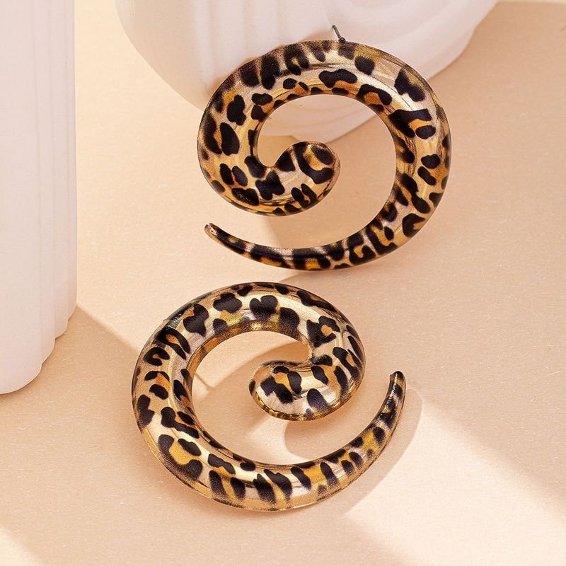 Women Fashion Geometric Leopard Spiral Circle Shape Earrings