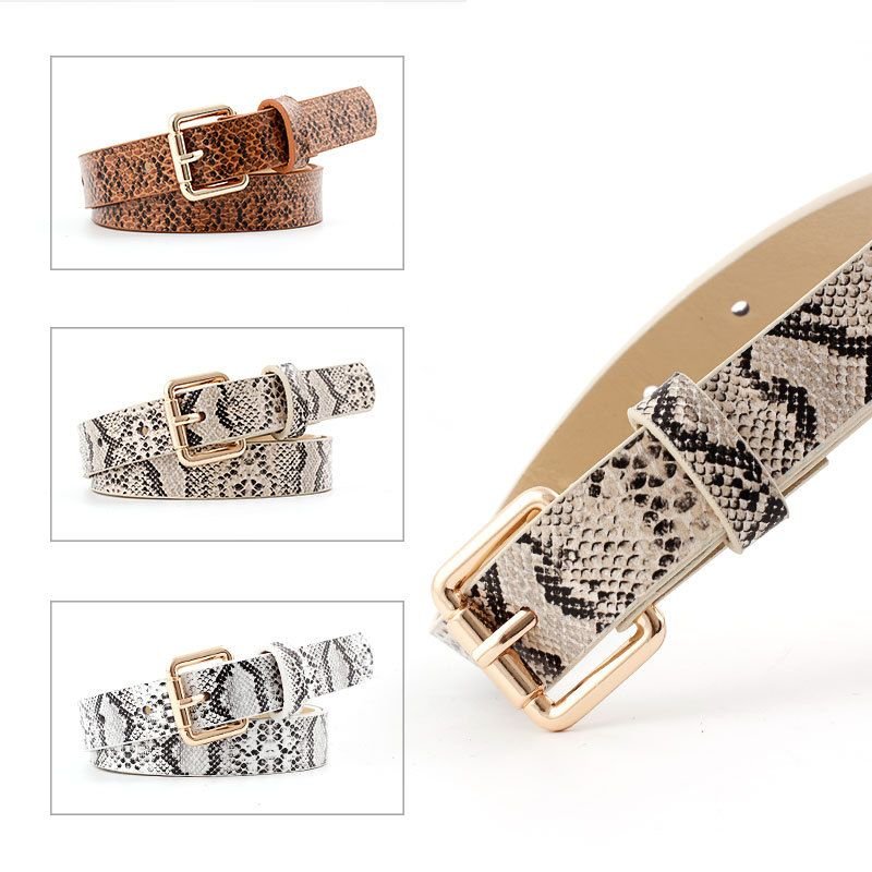 Women Simple Solid Color Snake Print PU Belt