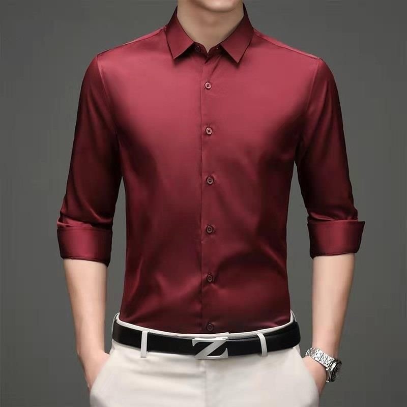 Men Fashion Simple Silk Long Sleeve Business Shirt