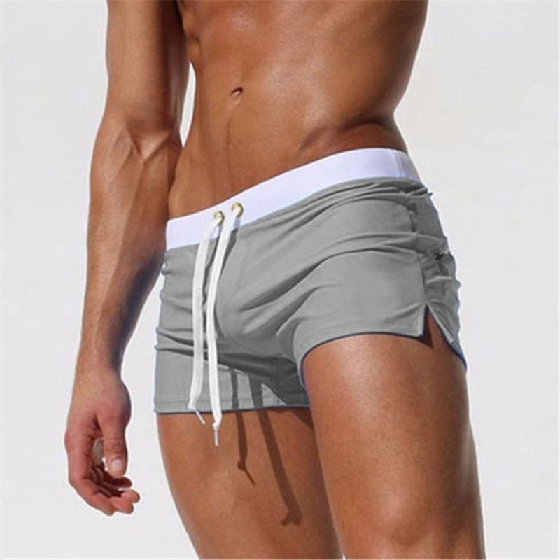 Men Swimming Trunks Fashion Back Zipper Pocket Design Color Blocking Beach Shorts