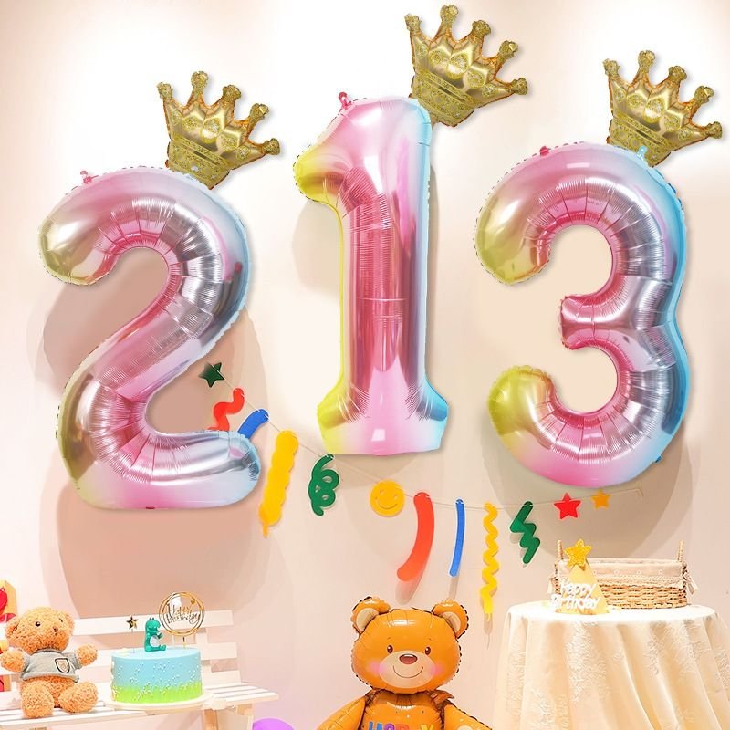 40 Inch Gradient Digital Crown Children Birthday Party Balloon Decoration