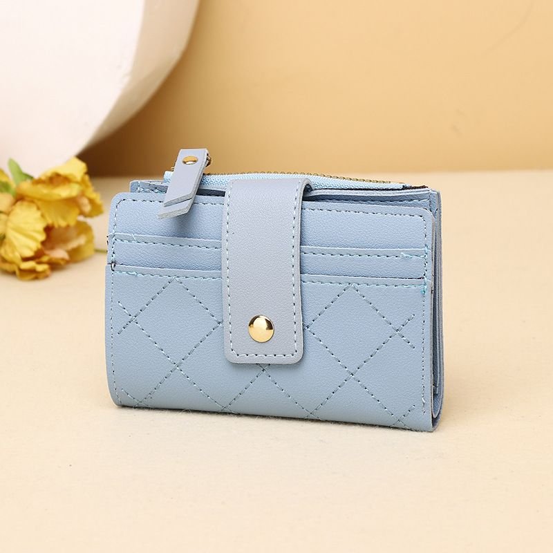 Women Fashion Solid Color Diamond Multi Card Mini Wallet