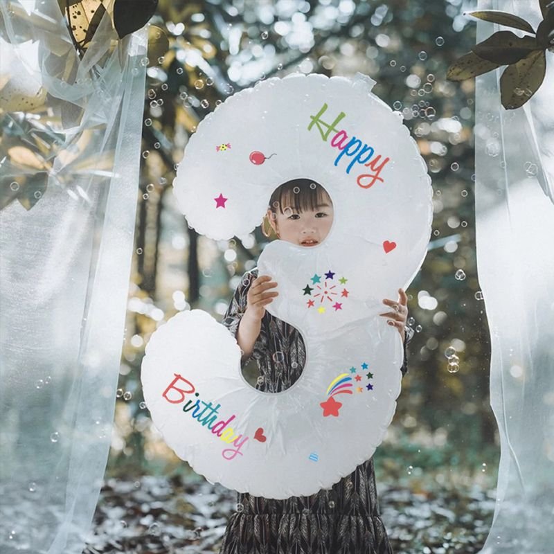 32 Inch Large White Digital Aluminum Balloon Children'S Birthday Party Layout Photo Props Sticker Balloon