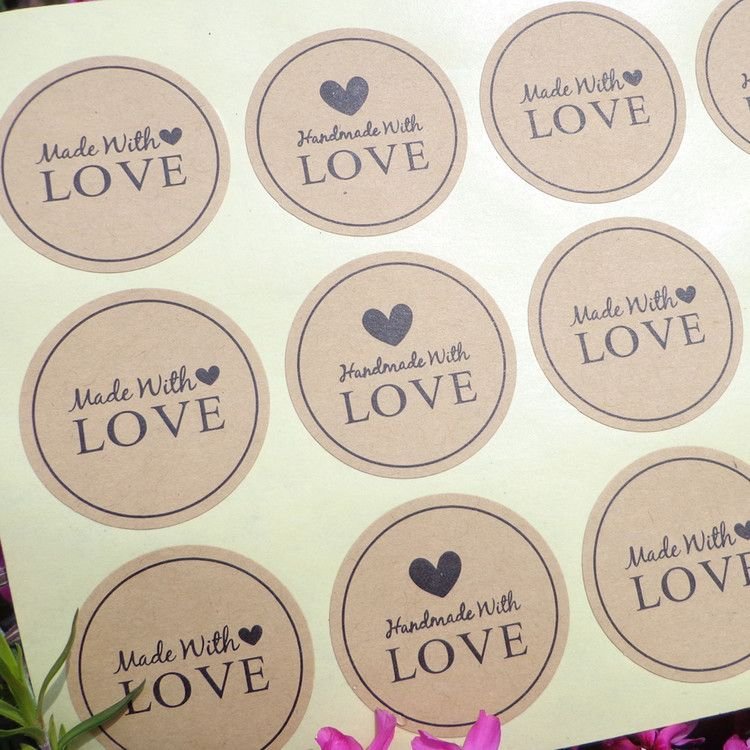 Fashion 12pcs Hand Made Love Letter Sticker Cookie Bag Baking Box Packaging Sticker