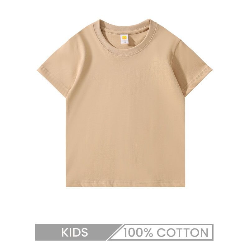 Summer Kids Children 100% Cotton Short-Sleeved Solid Color Crew Neck T-Shirt