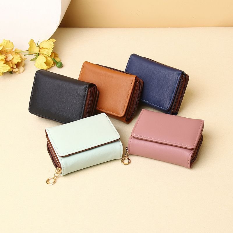 Women Fashion Solid Color PU Mini Wallet