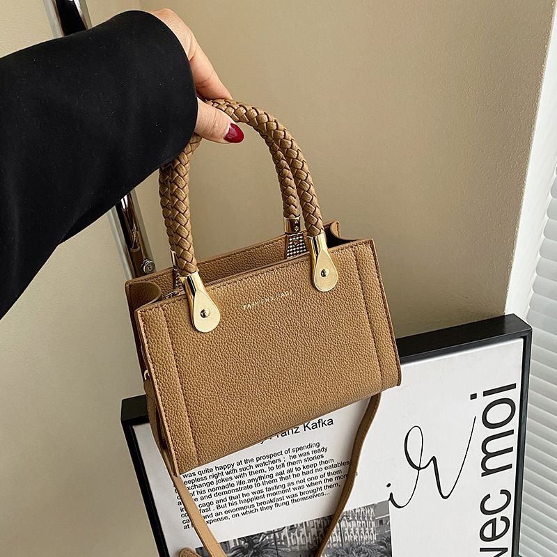 Women Fashion Simple Square Solid Color Handle Shoulder Bag