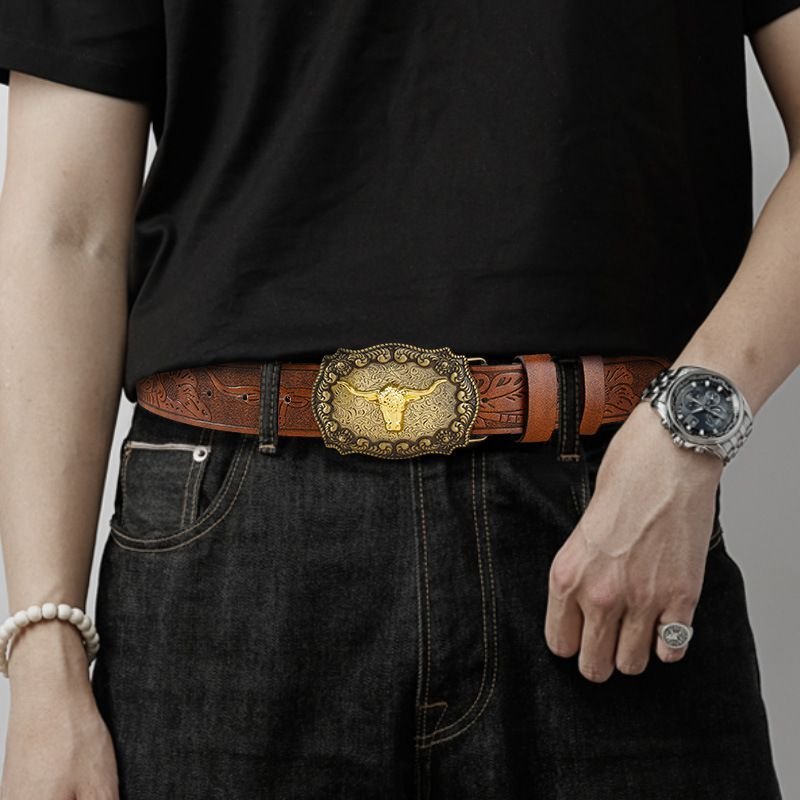 Women Vintage Western Denim Leather Belt