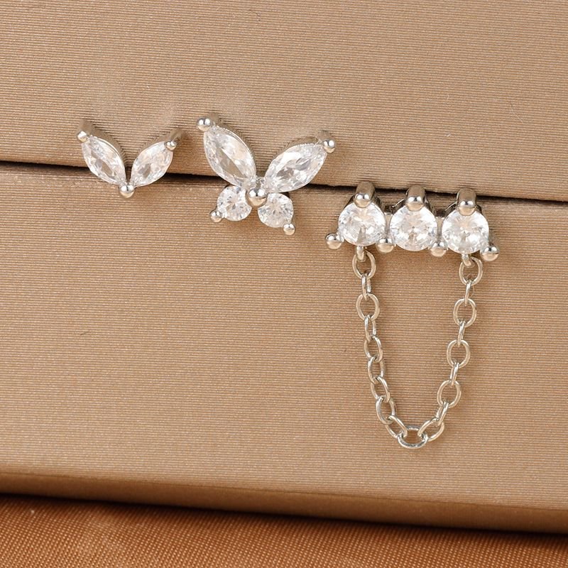 Women Simple Butterfly Rhinestone Piercing Earrings 3 Pcs-Set