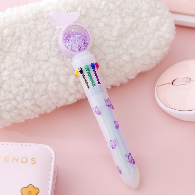 Cartoon Cute Sequins Butterfly 10 Color Ballpoint Pen Student Stationery