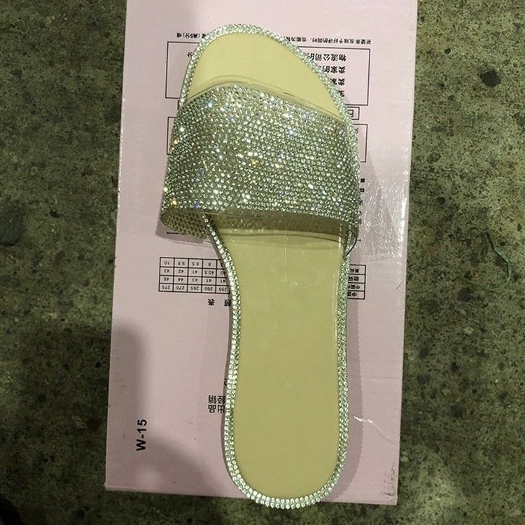 Plus Size Women Fashion Flat Open Toe Rhinestone Flat Slippers