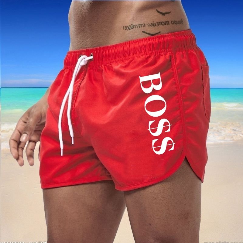 Men Summer Letter Print Colorful Swimwear Trunks Casual Beach Shorts