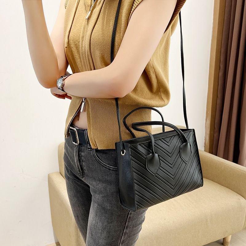 Fashion Solid Color Embossed Square HandBags Tote Bag