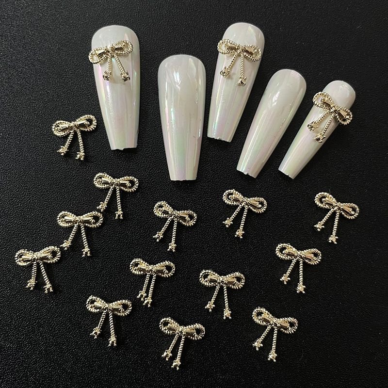 Nail Jewelry Metal Alloy Plating Bow Bright Silver Gold Double Layer Butterfly Mixed Nail Decoration 20pcs/set