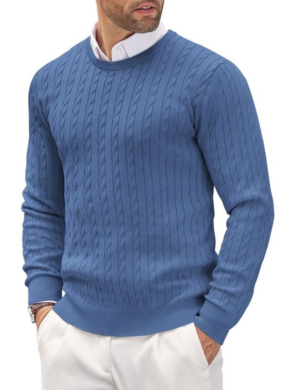 Autumn And Winter Men Round Neck Knitted Twist Slim-Fit Sweater