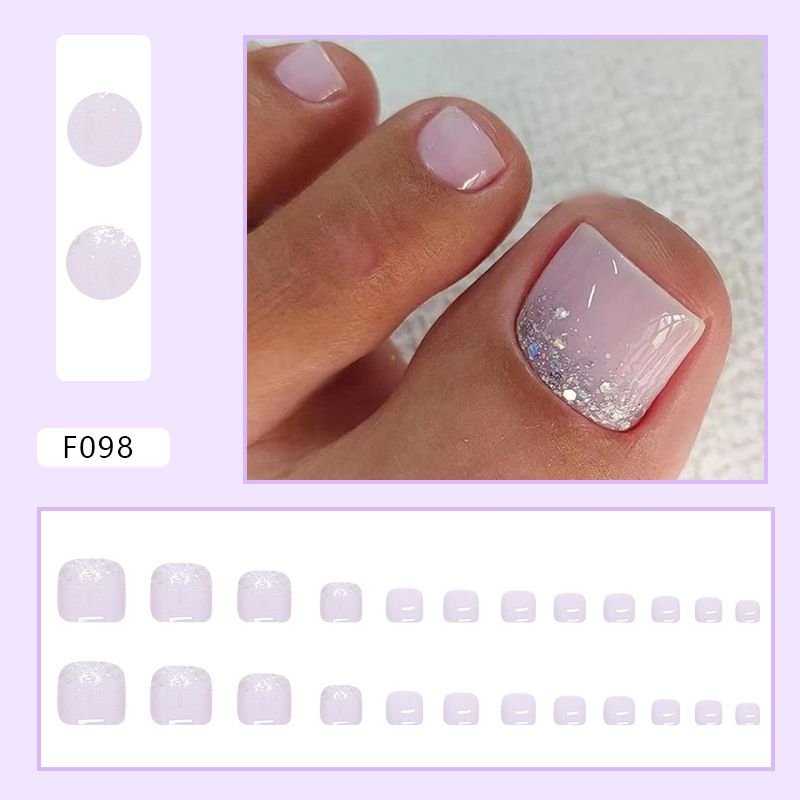 Solid Color Elegant Natural Glitter Feet toe Fake Nails