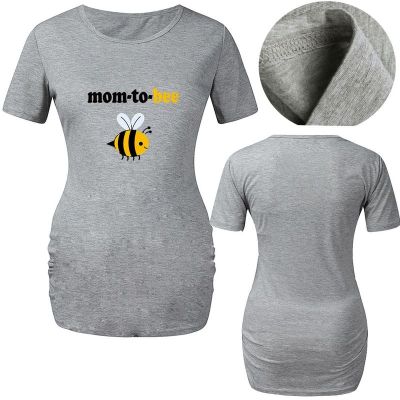 Valentine Day Pregnant Women Cartoon Cute Bee Print Round Neck Short Sleeve Couple T-Shirt