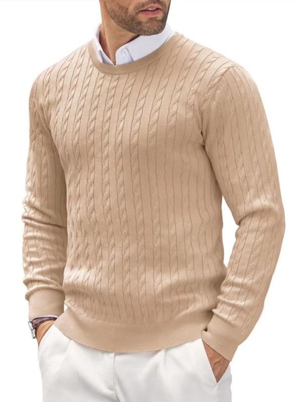 Autumn And Winter Men Round Neck Knitted Twist Slim-Fit Sweater