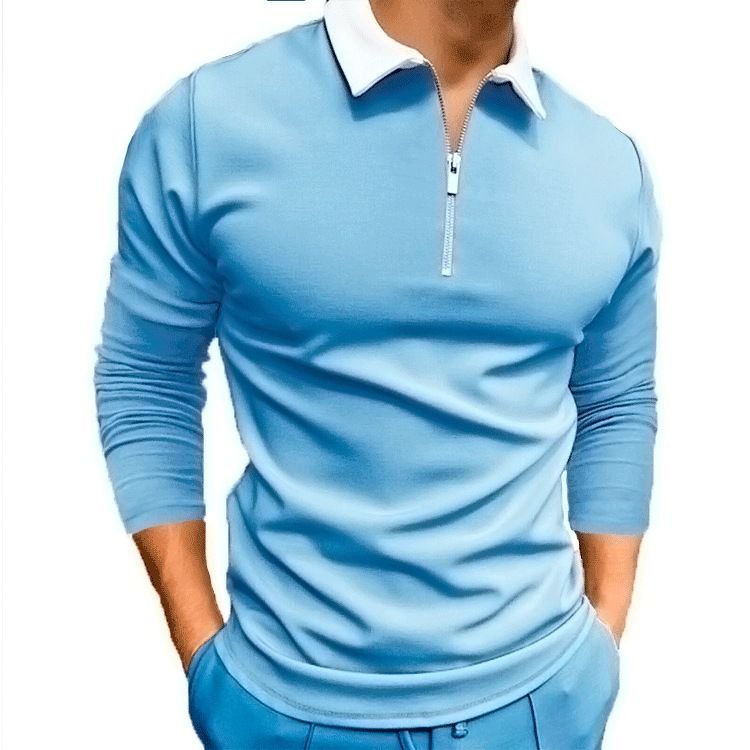 Men Fashion Casual Color Matching Long Sleeve Half Zipper Lapel POLO Shirt