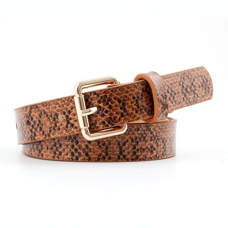 Women Simple Solid Color Snake Print PU Belt