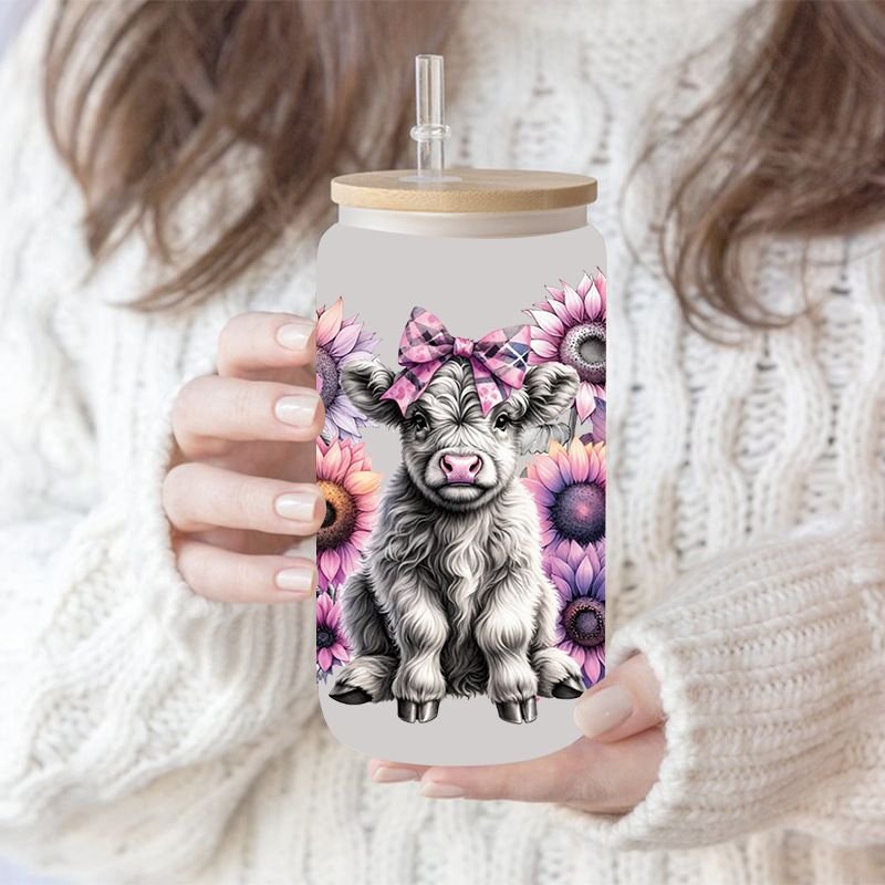 Cartoon Cute Sunflower Calf Printing UV Transfer Glass Crystal Paste