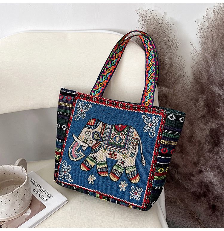 Women Fashion Ethnic Embroidered Canvas Tote Bag