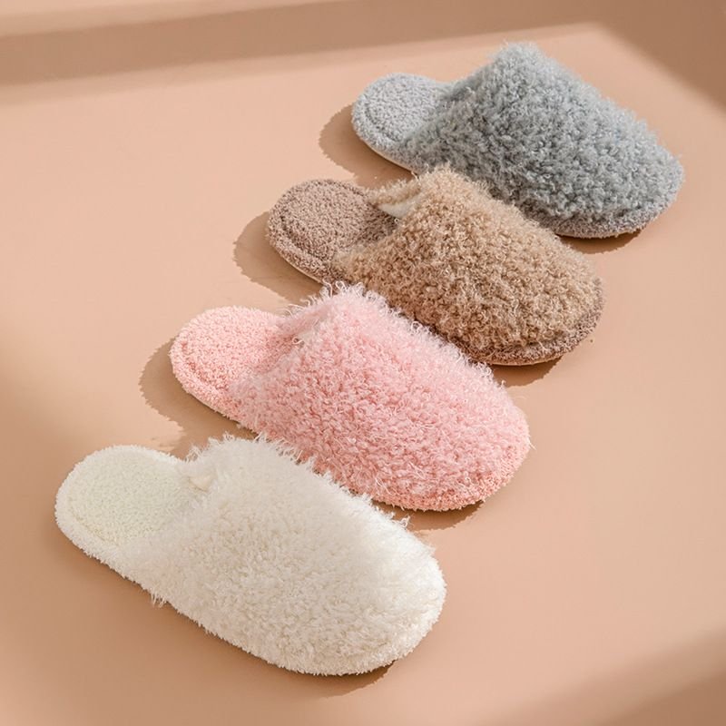 Autumn Winter Women Fashion Solid Color Plush Plus Size Home Slippers