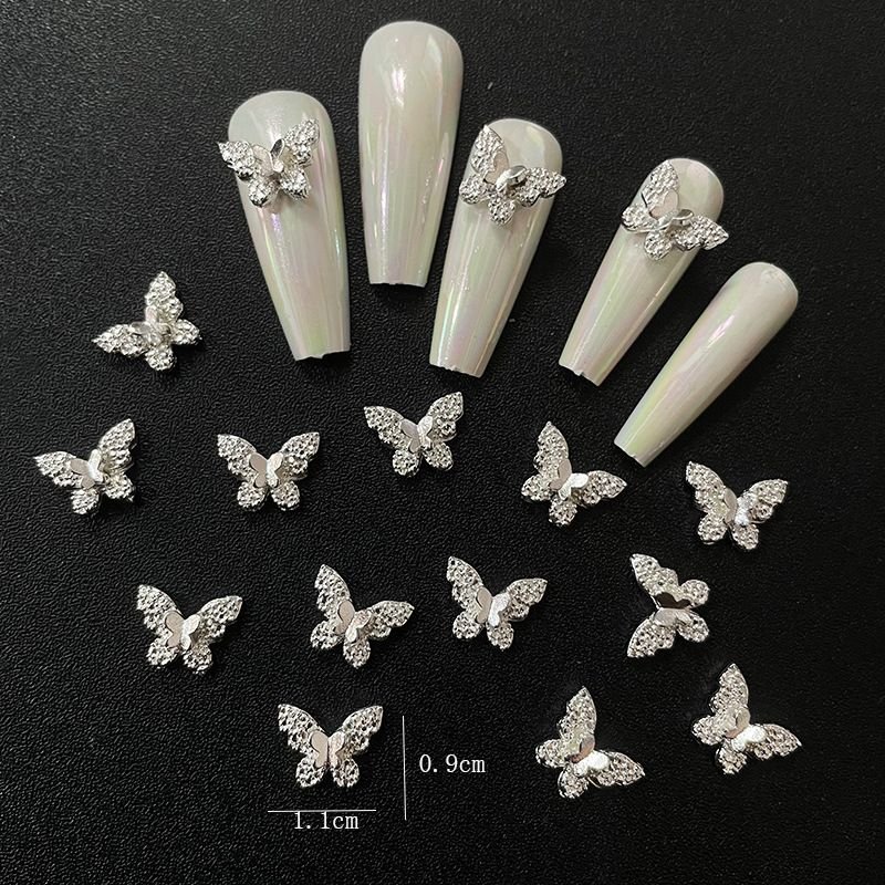 Nail Jewelry Metal Alloy Plating Bow Bright Silver Gold Double Layer Butterfly Mixed Nail Decoration 20pcs/set