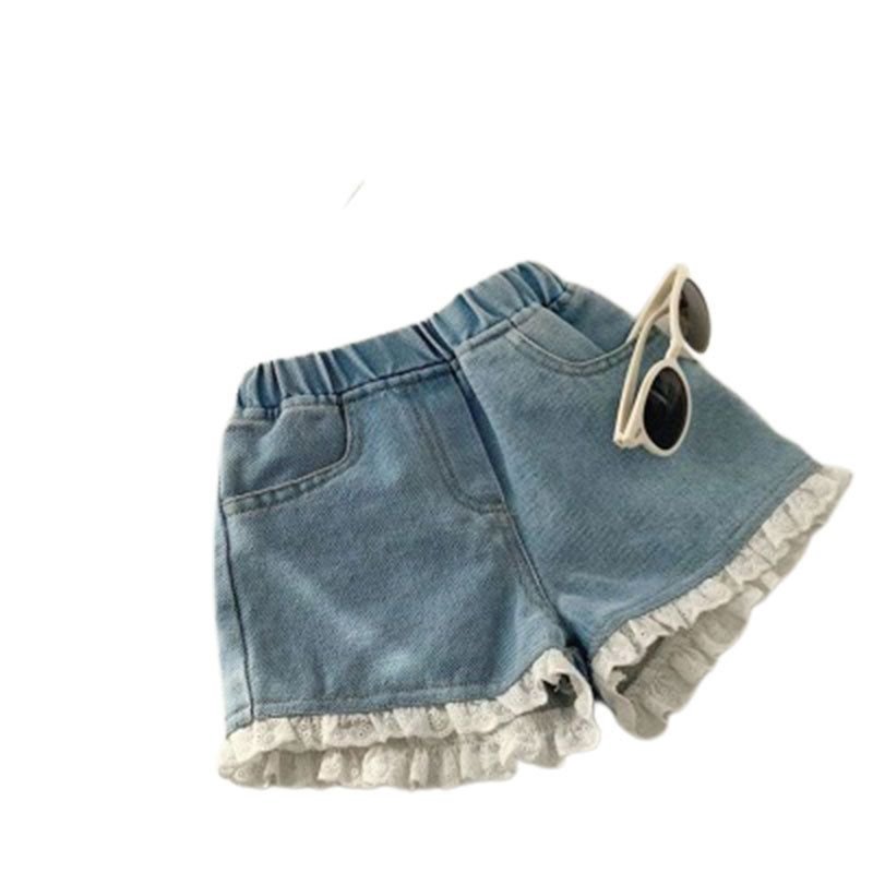 Kids Toddler Girls Fashion Casual Cute Lace Denim Shorts