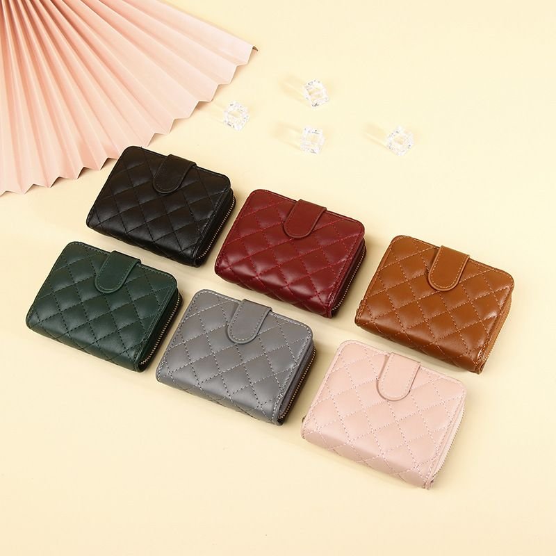 Women Fashion Solid Color Diamond Multi Card Mini Wallet