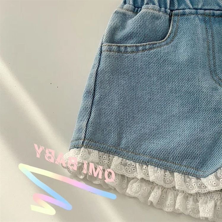 Kids Toddler Girls Fashion Casual Cute Lace Denim Shorts