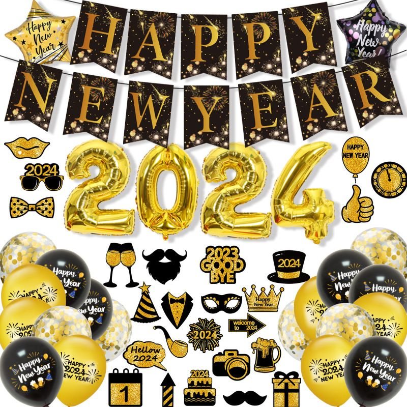 2024 New Year Party Flag Balloon Decoration Set