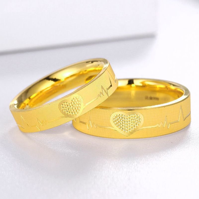 Simple Fashion Heart-Shaped Carved Couple Ring