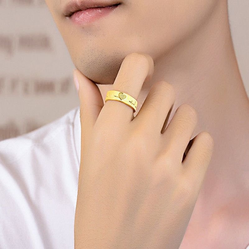 Simple Fashion Heart-Shaped Carved Couple Ring