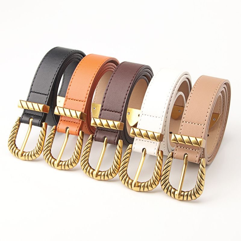 Women Vintage Alloy Thread Pin Buckle PU Belt