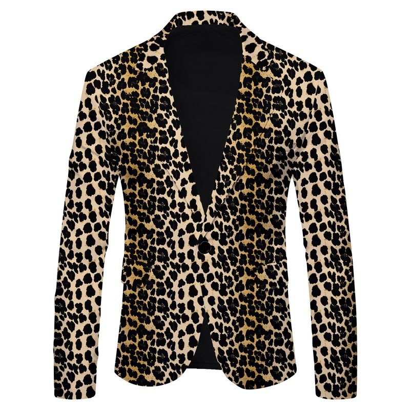 Men Spring Autumn Fashion Casual Party Polka Dot Stripe Zebra Leopard Print Long Sleeve Lapel Suit Coat