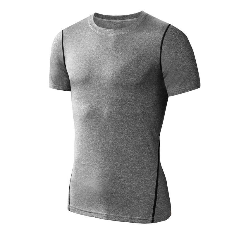 Men Casual Basic Solid Color Quick Drying Short Sleeve Round Neck Sports Tight T-Shirt