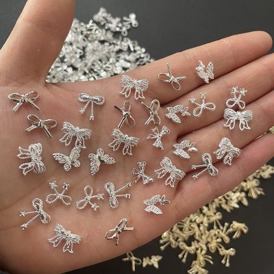 Nail Jewelry Metal Alloy Plating Bow Bright Silver Gold Double Layer Butterfly Mixed Nail Decoration 20pcs/set