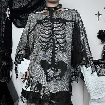 Gothic Women Dark Skull Lace Cape