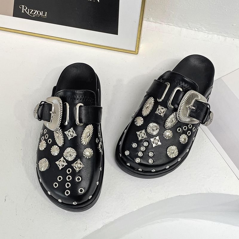 Women Retro Platform Rivet Muller Shoes